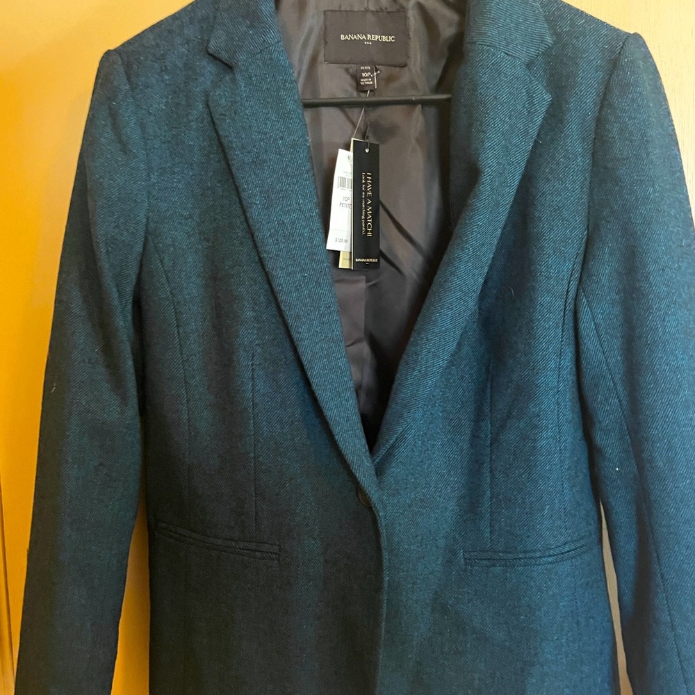 Teal wool blend petite blazer